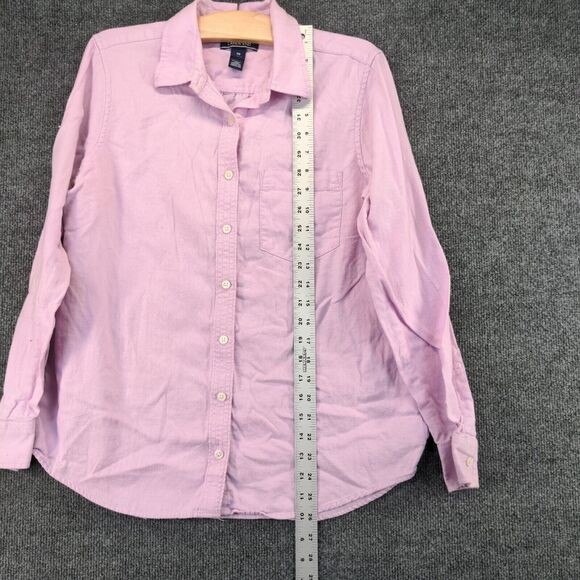 Lands' End Womens Button Front Shirt Purple 10 Cotton Long Sleeve Regular Fit - Picture 10 of 12